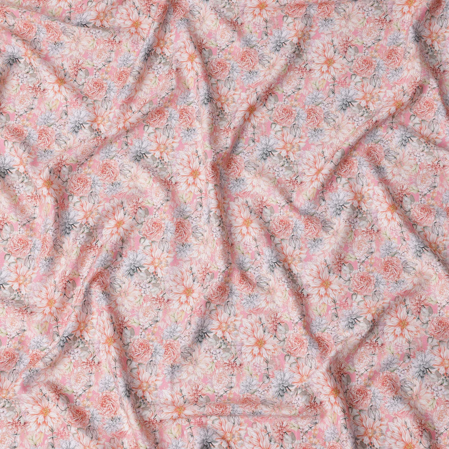 Peach Cotton Satin Fabric – 110 Cms Wide, Soft Satin Finish, Floral Printed, Made in India-D22306