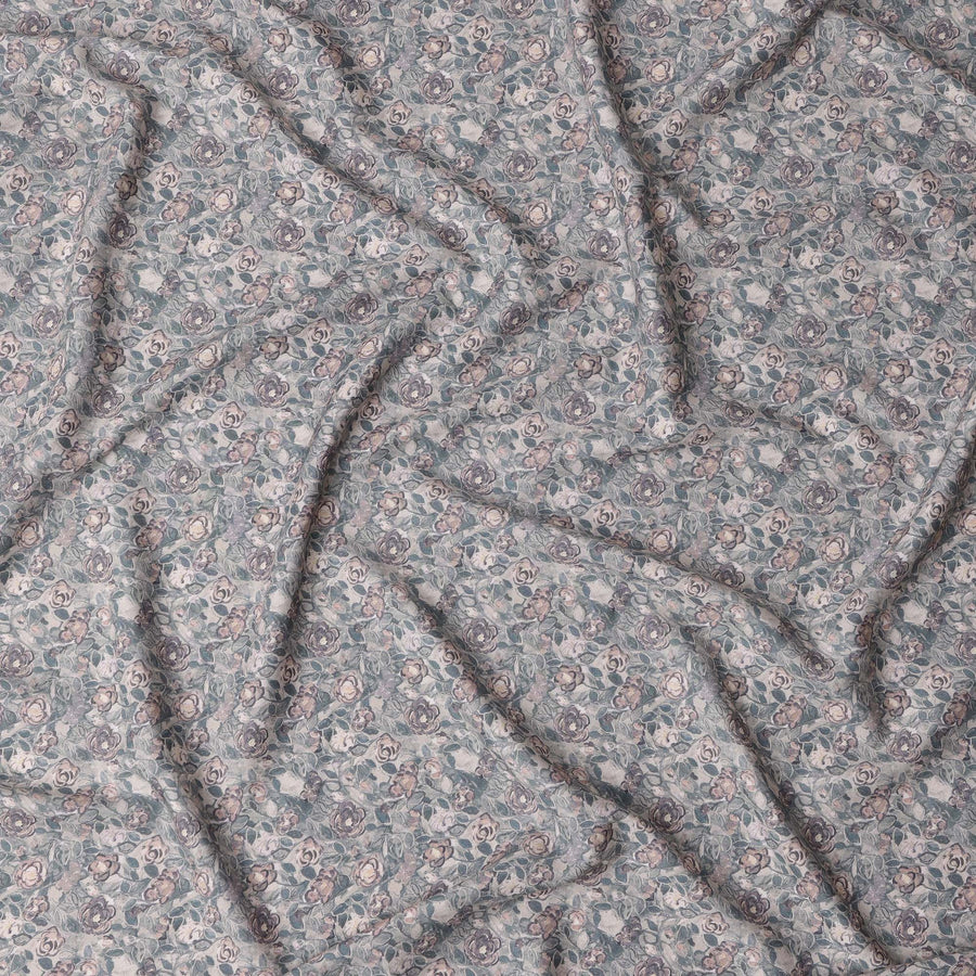 Grey Cotton Satin Fabric – 110 Cms Wide, Floral Printed, Made in India-D22307