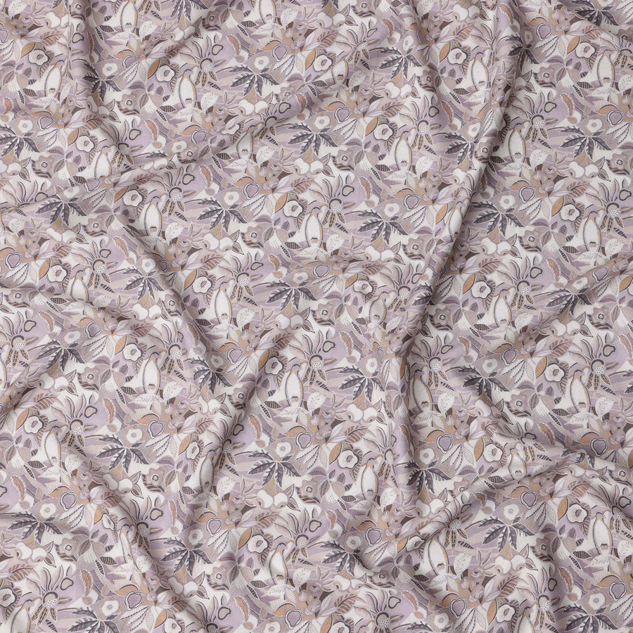 Lavender Cotton Satin Fabric – 110 Cms Wide, Soft Satin Finish, Floral Printed, Made in India-D22309