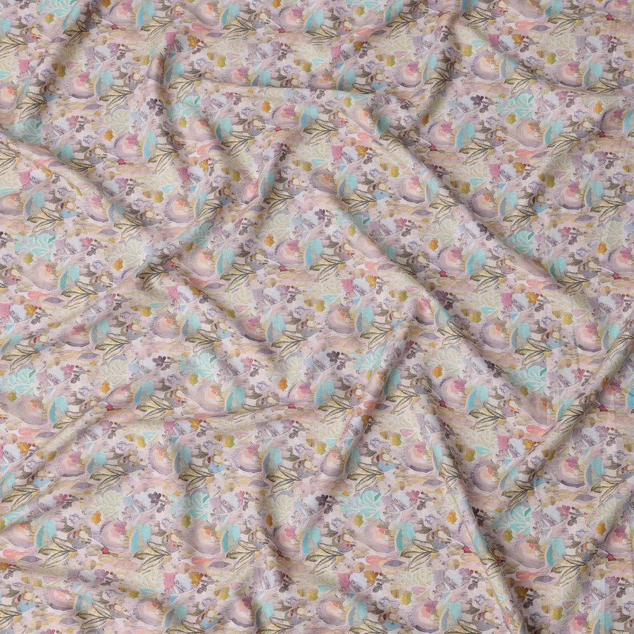 Beige Multicolor Floral Printed Cotton Satin Fabric – 110 Cms Wide, Made in India-D22310