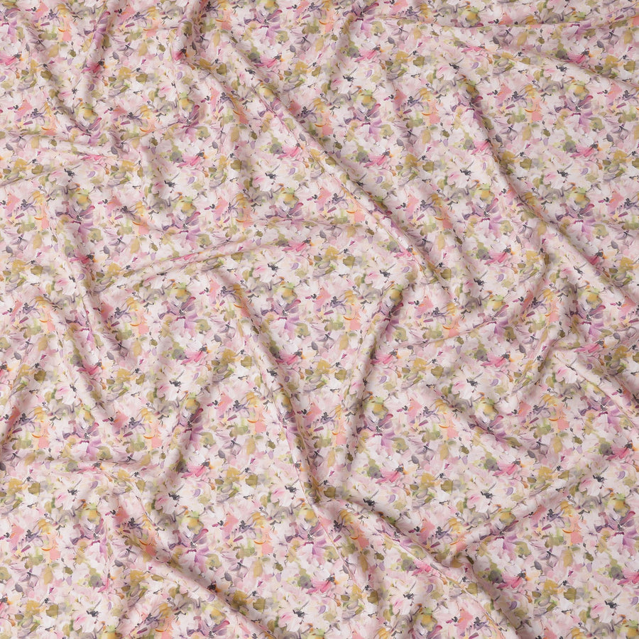 قماش ساتان قطني وردي فاتح متعدد الألوان بطبعة زهور - عرض 110 سم، صنع في الهند - D22312