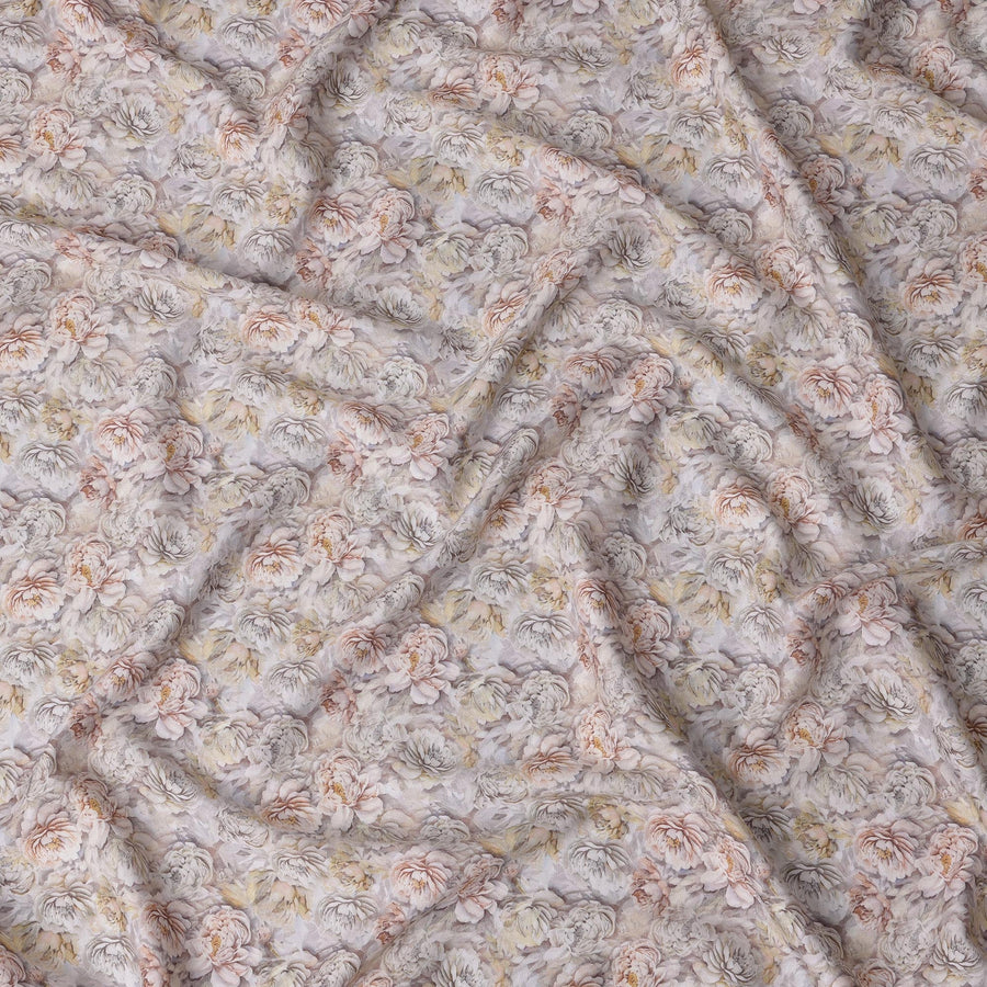 Grey Beige Floral Printed Cotton Satin Fabric – 110 Cms Wide, Made in India-D22314