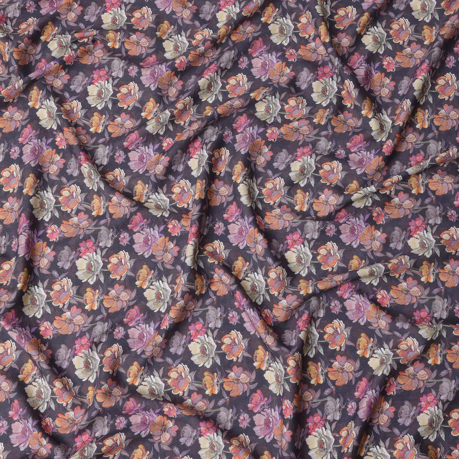 Light Purple Multicolor Floral Printed Cotton Satin Fabric – 110 Cms Wide, Made in India-D22317