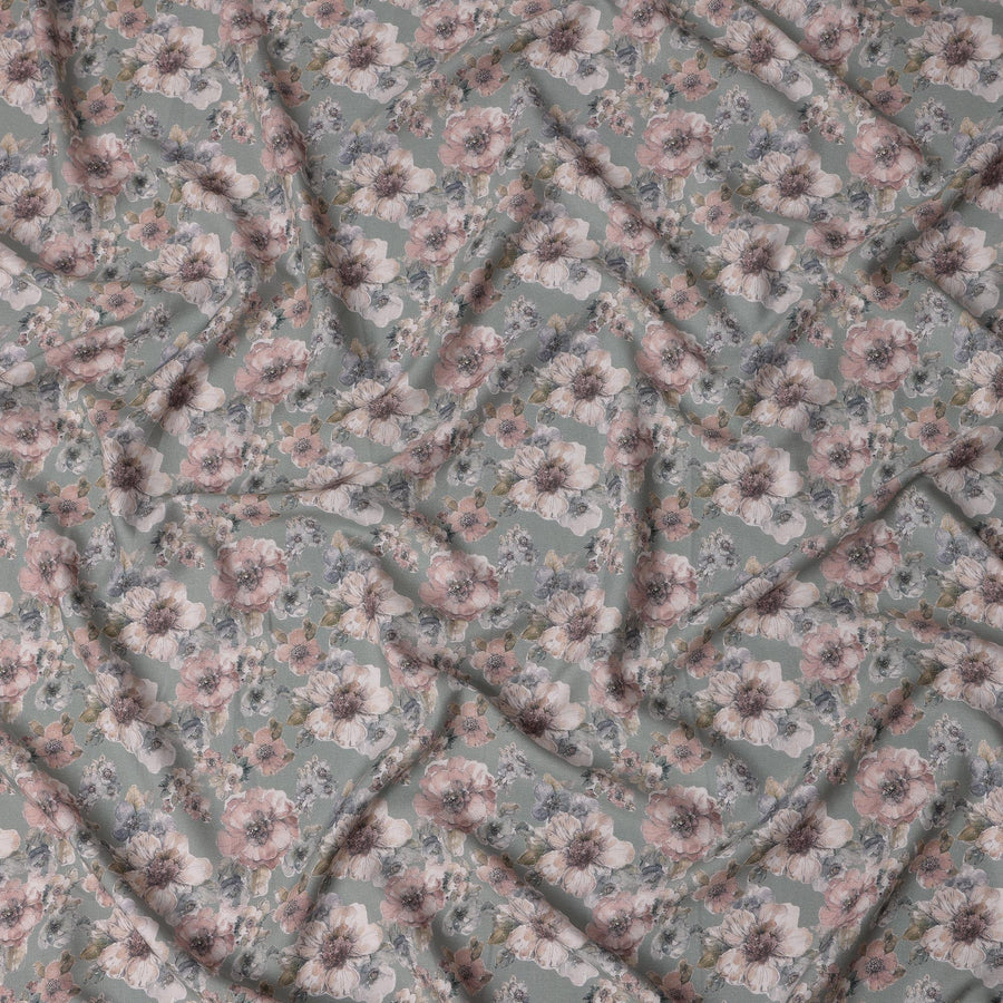 Sage Green Pink Floral Printed Cotton Lawn Fabric – 110 Cms Wide, Made in Japan-D22319