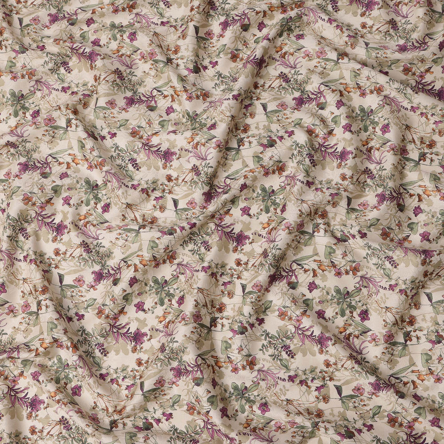 Cream Multicolor Botanical Floral Printed Cotton Lawn Fabric – 110 Cms Wide, Made in Japan-D22320