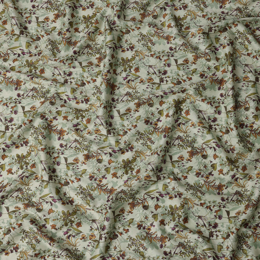 قماش قطني مطبوع عليه زهور نباتية باللون الأخضر المريمية - عرض 110 سم، صنع في اليابان - D22321