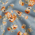 قماش قطني مطبوع عليه زهور باللون الأزرق السماوي البرتقالي - عرض 110 سم، صنع في اليابان - D22322