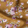 قماش قطني مطبوع عليه زهور بلون الخردل الأرجواني - عرض 110 سم، صنع في اليابان - D22324