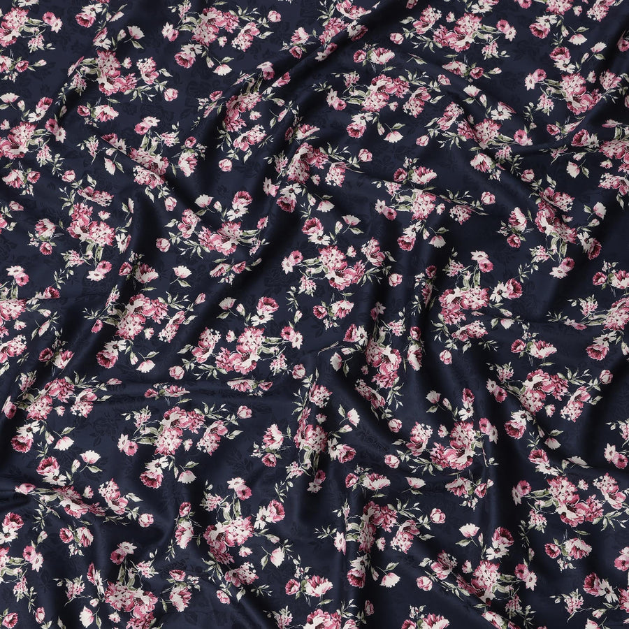 Navy Blue Pink Floral Printed Cotton Lawn Fabric – 110 Cms Wide, Made in Japan-D22325