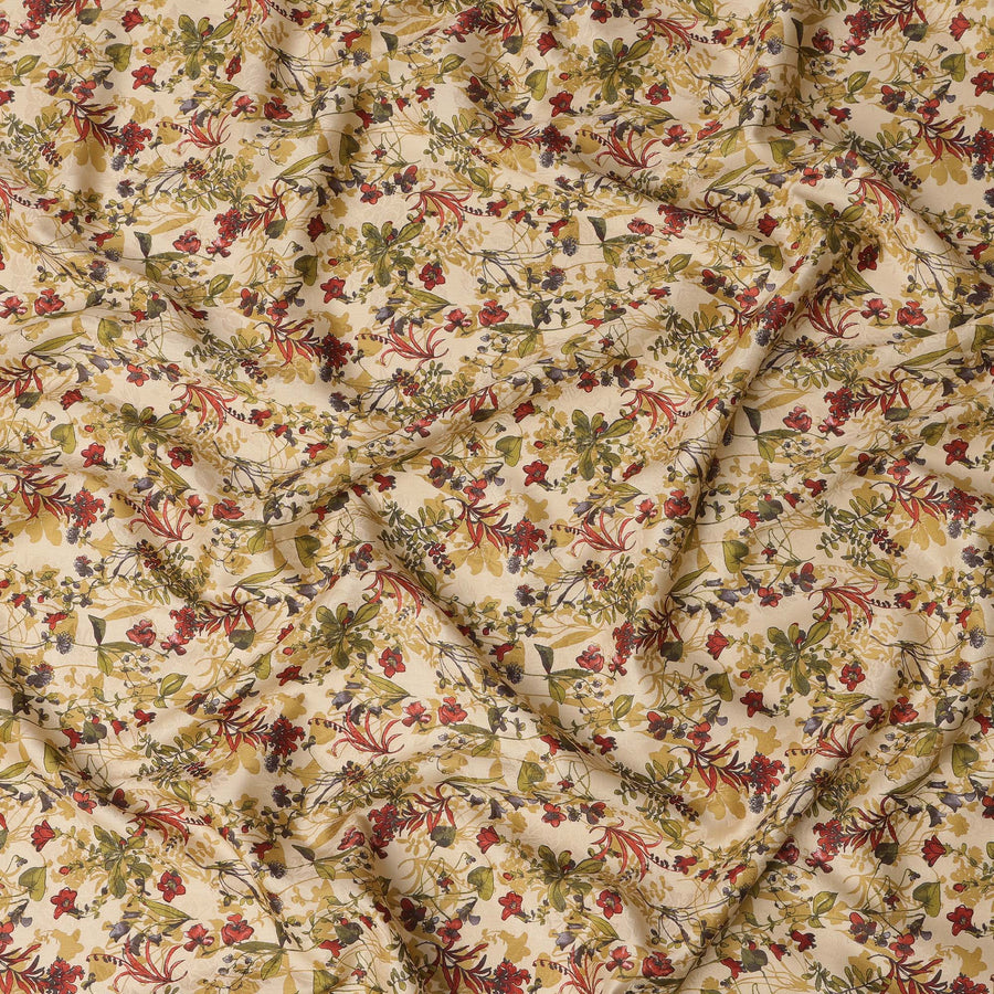 Beige Red Botanical Floral Printed Cotton Lawn Fabric – 110 Cms Wide, Made in Japan-D22327