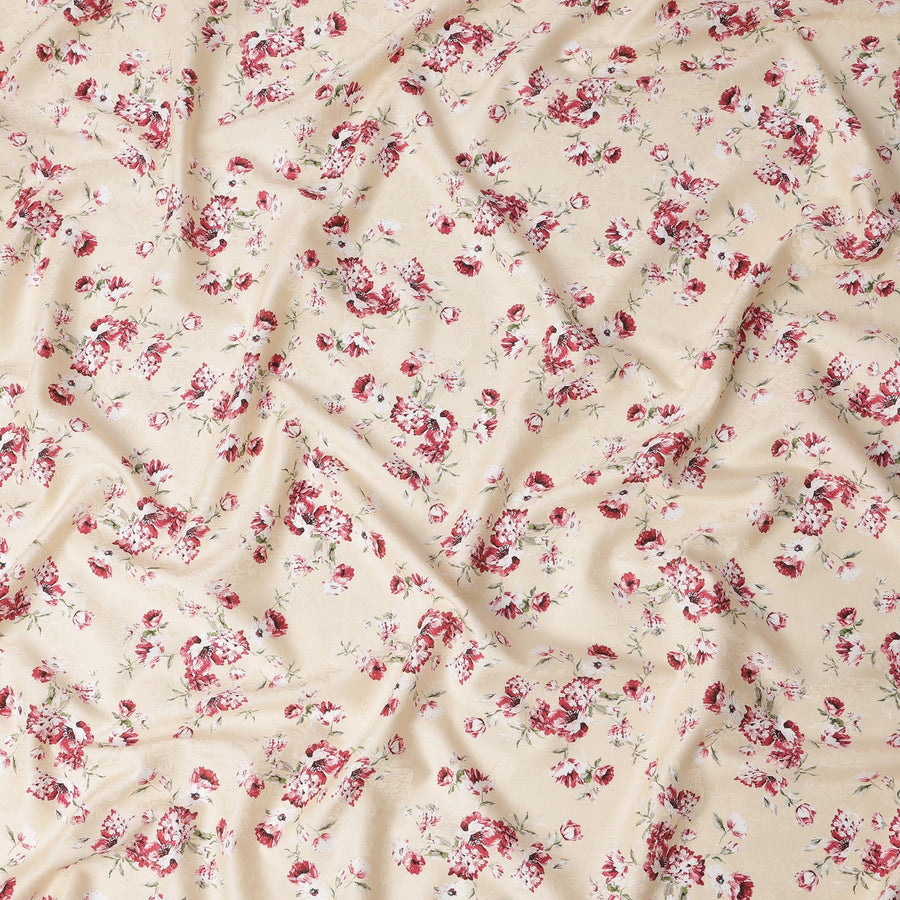 Cream Red Floral Printed Cotton Lawn Fabric – 110 Cms Wide, Made in Japan-D22328