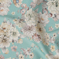 Mint Green Floral Cluster Printed Cotton Lawn Fabric with Beige and Blush Accents, 110 Cms Width, Made in India-D22512