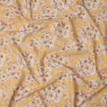 Mustard Yellow Floral Cluster Printed Cotton Lawn Fabric with Peach and Beige Tones, 110 Cms Width, Made in India-D22514