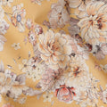 Mustard Yellow Floral Cluster Printed Cotton Lawn Fabric with Peach and Beige Tones, 110 Cms Width, Made in India-D22514