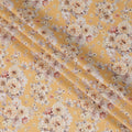 Mustard Yellow Floral Cluster Printed Cotton Lawn Fabric with Peach and Beige Tones, 110 Cms Width, Made in India-D22514