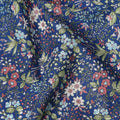 Navy Blue Multicolor Floral Printed Cotton Lawn Fabric with Dense Botanical Motifs, 110 Cms Width, Made in Japan-D22516