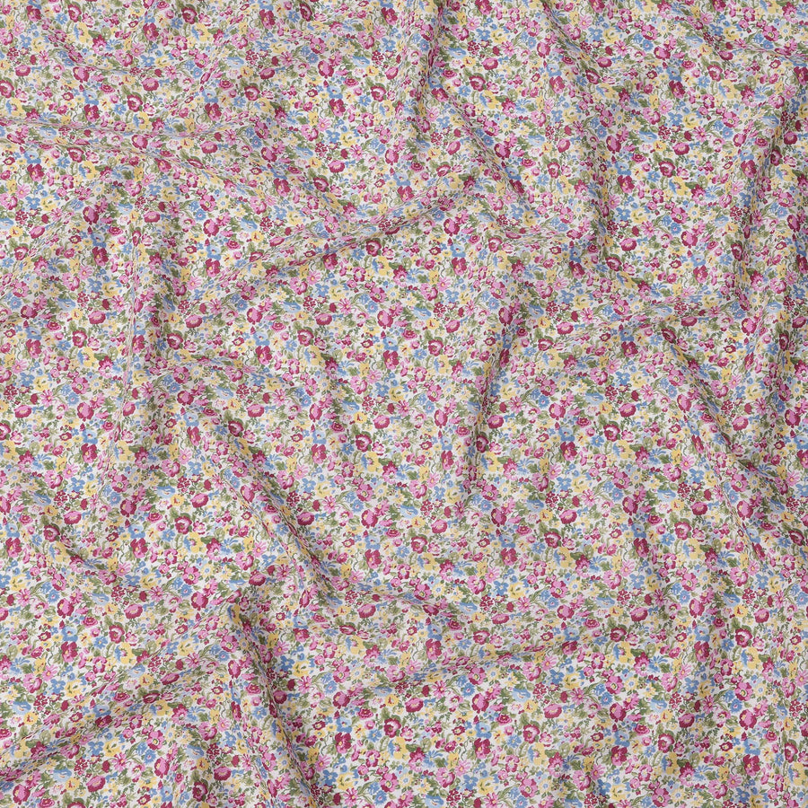 قماش قطني مطبوع عليه زهور صغيرة متعددة الألوان باللون الأصفر الفاتح مع نقشة حديقة كثيفة، عرض 110 سم، صنع في اليابان - D22517