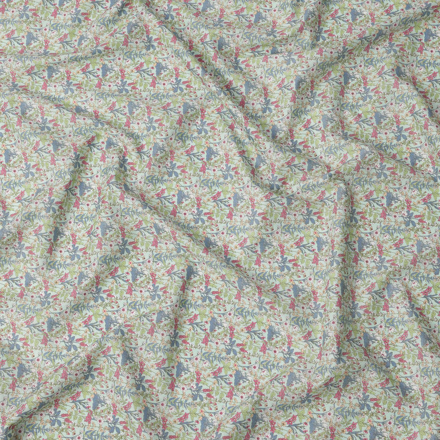 قماش قطني مطبوع عليه نباتات متعدد الألوان باللون الأخضر النعناعي مع تفاصيل مستوحاة من الحديقة، عرض 110 سم، صنع في اليابان - D22522