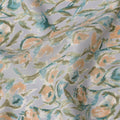 Soft Grey Watercolor Floral Printed Cotton Lawn Fabric with Peach, Teal, and Olive Accents, 110 Cms Width, Made in Japan-D22527