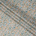 Soft Grey Watercolor Floral Printed Cotton Lawn Fabric with Peach, Teal, and Olive Accents, 110 Cms Width, Made in Japan-D22527