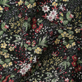 Black Base Multicolor Garden Floral Printed Cotton Lawn Fabric with White, Red, and Yellow Accents, 110 Cms Width, Made in Japan-D22530