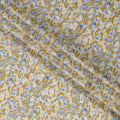 Mustard Yellow Watercolor Floral Printed Cotton Lawn Fabric with Blue and Ivory Brushstroke Blooms, 110 Cms Width, Made in Japan-D22531