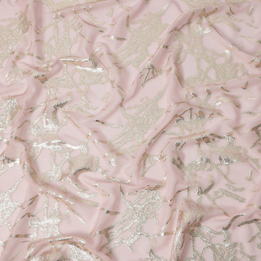 Blush Pink Silk Chiffon Fabric with Abstract Metallic Lurex Design, 110 Cms Width, Made in South Korea-D22566