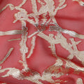 Coral Red Silk Chiffon Fabric with Abstract Metallic Lurex Design, 110 Cms Width, Made in South Korea-D22568