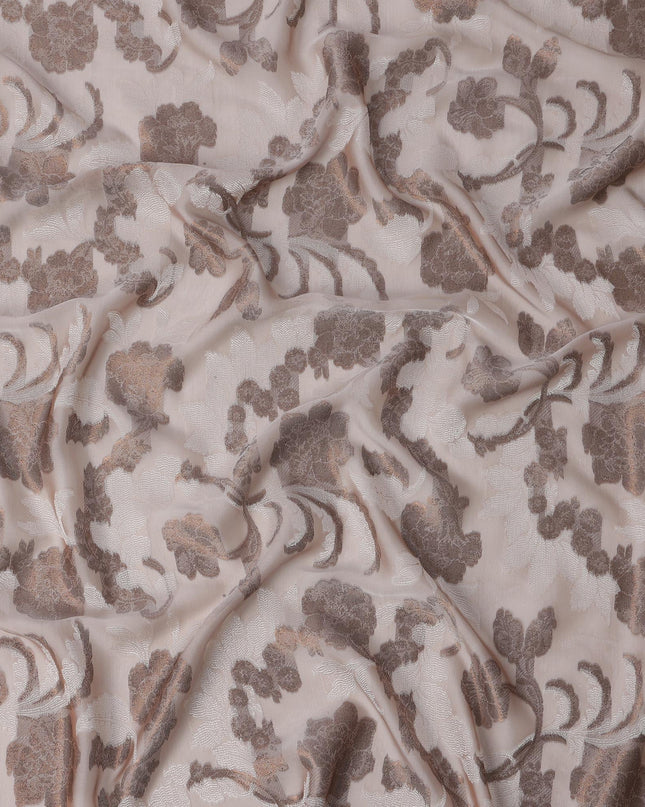 Blush Nude French Silk Chiffon Fabric with Metallic Lurex Floral Brocade Design, 110 Cms Width, Made in France-D22569