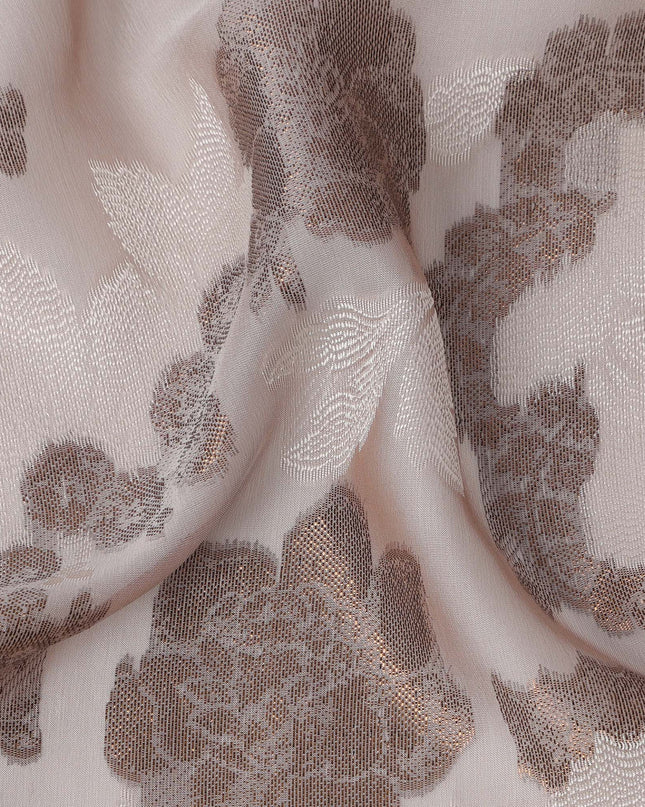 Blush Nude French Silk Chiffon Fabric with Metallic Lurex Floral Brocade Design, 110 Cms Width, Made in France-D22569