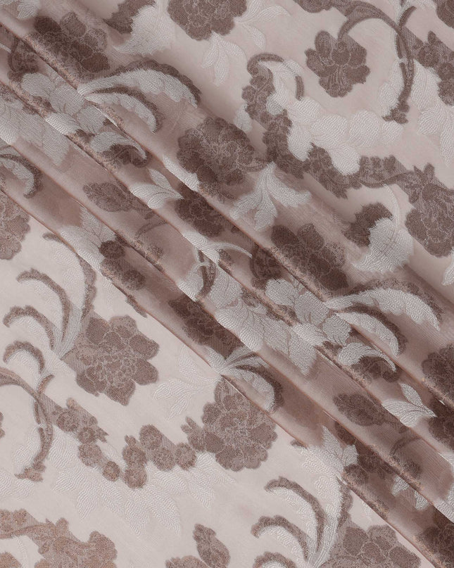 Blush Nude French Silk Chiffon Fabric with Metallic Lurex Floral Brocade Design, 110 Cms Width, Made in France-D22569