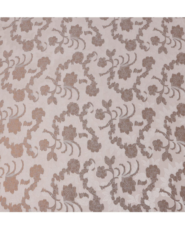Blush Nude French Silk Chiffon Fabric with Metallic Lurex Floral Brocade Design, 110 Cms Width, Made in France-D22569