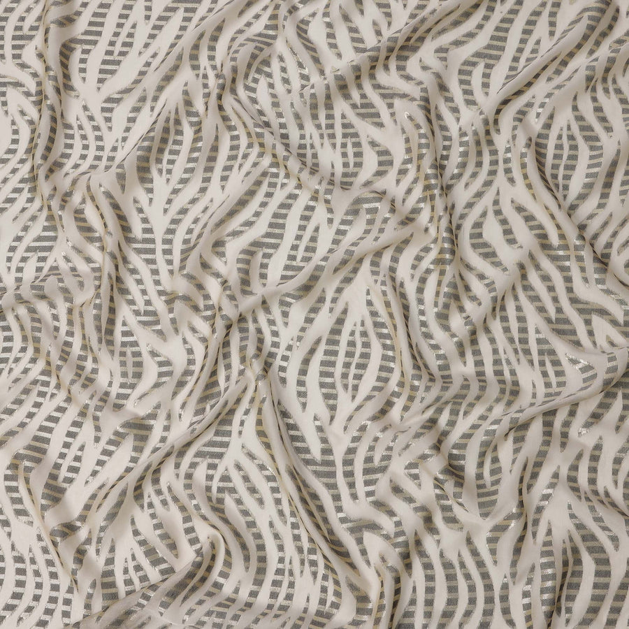 Light Gold French Silk Chiffon Fabric with Metallic Lurex Striped Wave Design, 110 Cms Width, Made in France-D22571