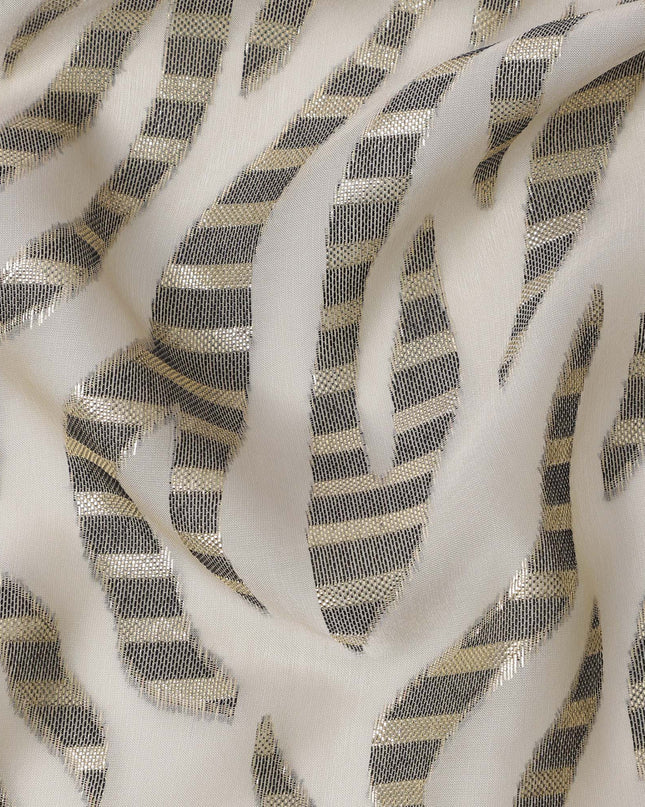 Light Gold French Silk Chiffon Fabric with Metallic Lurex Striped Wave Design, 110 Cms Width, Made in France-D22571