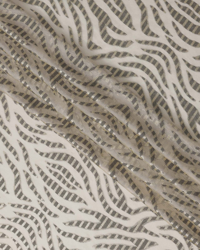 Light Gold French Silk Chiffon Fabric with Metallic Lurex Striped Wave Design, 110 Cms Width, Made in France-D22571