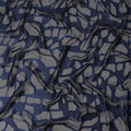 Charcoal Black French Silk Chiffon Fabric with Blue Metallic Lurex Abstract Grid Design, 110 Cms Width, Made in France-D22573