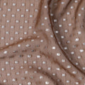 قماش شيفون حريري بني كراميل مع تصميم نقاط بولكا من لوركس معدني، عرض 110 سم، صنع في كوريا الجنوبية - D22576