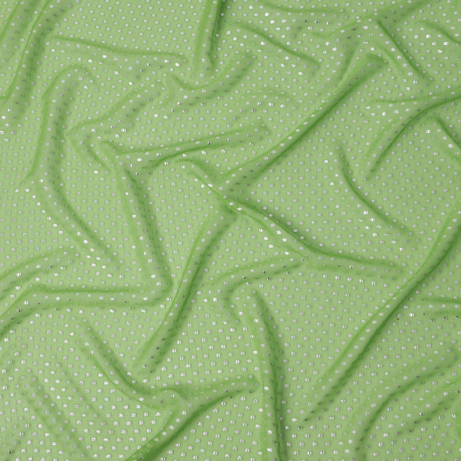 قماش شيفون حريري أخضر ليموني بتصميم نقاط بولكا من لوركس معدني، عرض 110 سم، صنع في كوريا الجنوبية - D22577
