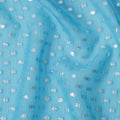 Sky Blue Silk Chiffon Fabric with Metallic Lurex Polka Dot Design, 110 Cms Width, Made in South Korea-D22578