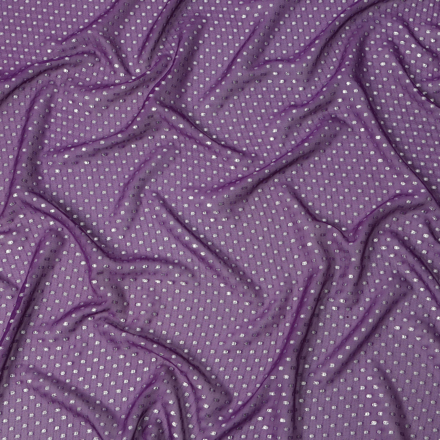 قماش شيفون حريري أرجواني لافندر بتصميم نقاط بولكا معدنية، عرض 110 سم، صنع في كوريا الجنوبية - D22580