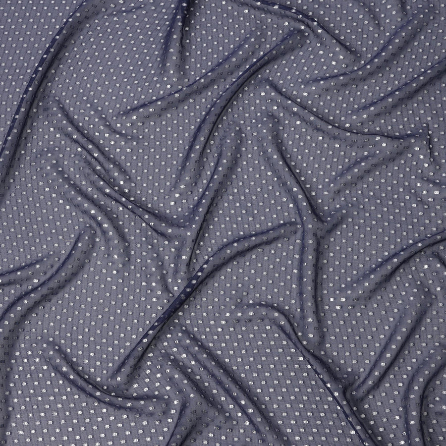 Steel Blue Silk Chiffon Fabric with Metallic Lurex Polka Dot Design, 110 Cms Width, Made in South Korea-D22582