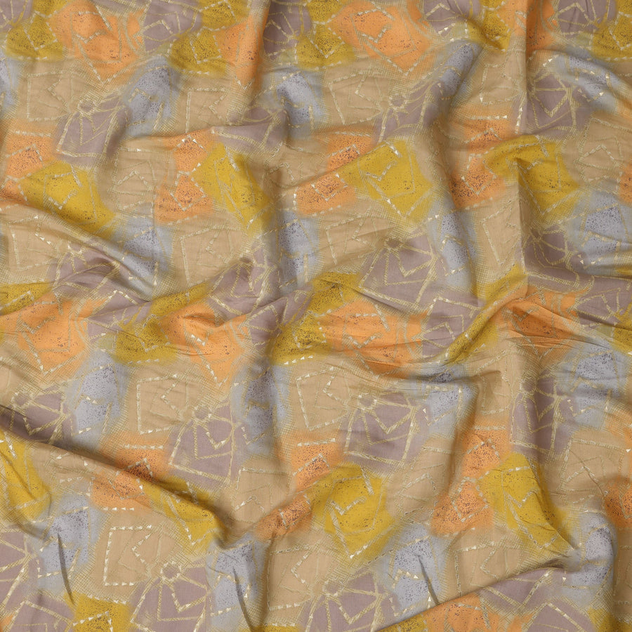 قماش فيسكوز مخلوط مطبوع تجريدي باللون البيج بنقشة هندسية بضربات فرشاة، عرض 110 سم، صنع في الهند - D22799