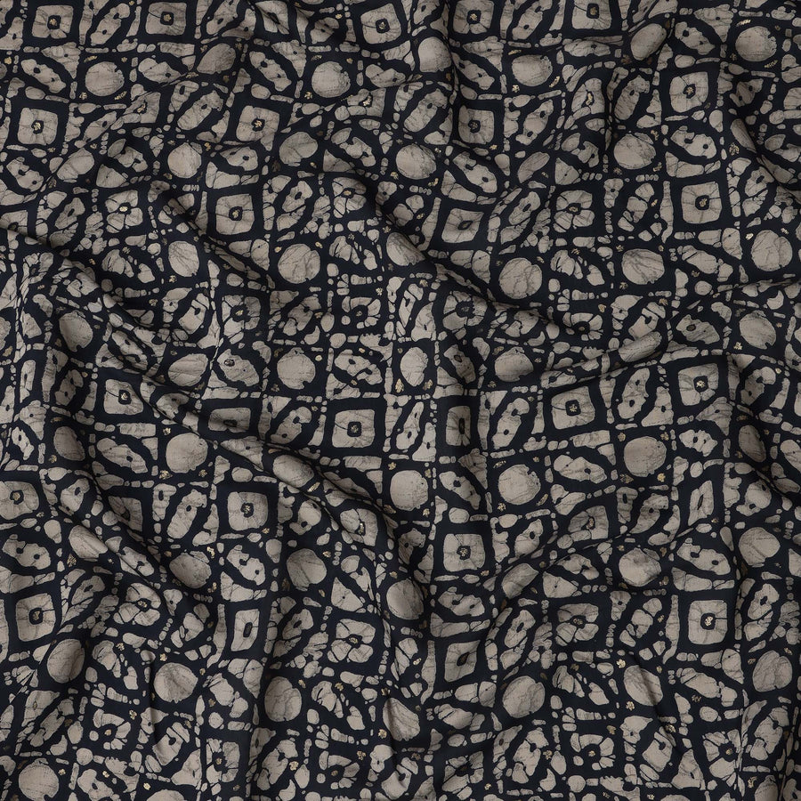 Black and Beige Abstract Geometric Printed Blended Viscose Fabric, 110 Cms Width, Made in India-D22800