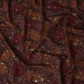 Maroon Floral Printed Blended Viscose Fabric with Gold Highlights and Bold Peony Motifs, 110 Cms Width, Made in India-D22804