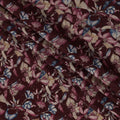 Maroon Floral Printed Blended Viscose Fabric with Beige, Blue, and Pink Petal Motifs, 110 Cms Width, Made in India-D22807
