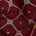 Maroon Geometric Printed Blended Viscose Fabric with Hexagonal Motifs and Gold Foil Accents, 110 Cms Width, Made in India-D22808