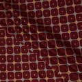 Maroon Geometric Printed Blended Viscose Fabric with Hexagonal Motifs and Gold Foil Accents, 110 Cms Width, Made in India-D22808