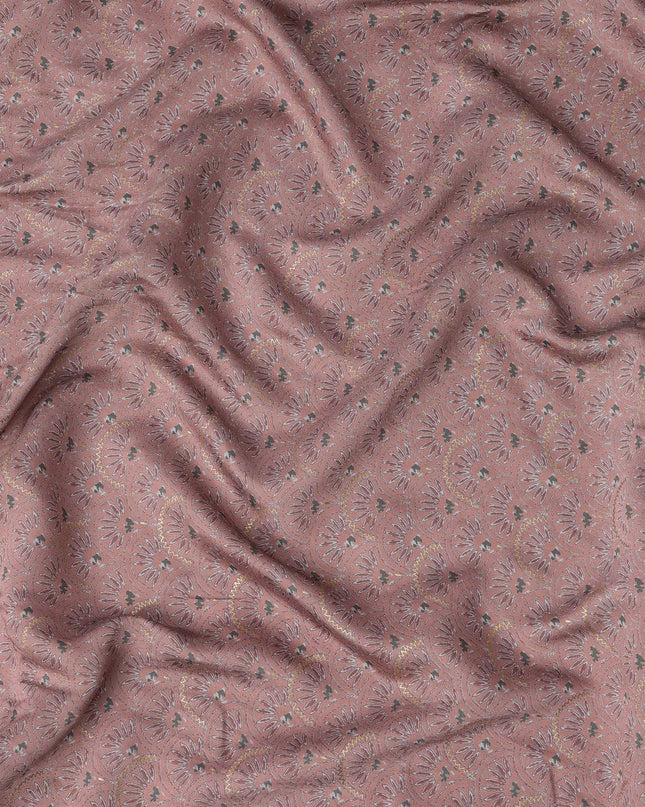 Dusty Pink Floral Booti Printed Blended Viscose Fabric with Gold Highlights and Delicate Motifs, 110 Cms Width, Made in India-D22810 Regal Fabrics