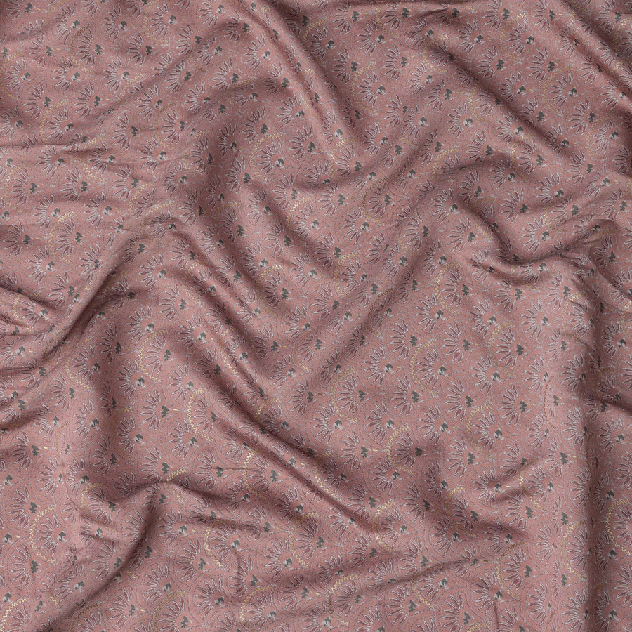 Dusty Pink Floral Booti Printed Blended Viscose Fabric with Gold Highlights and Delicate Motifs, 110 Cms Width, Made in India-D22810 Regal Fabrics