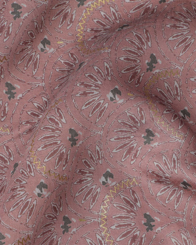 Dusty Pink Floral Booti Printed Blended Viscose Fabric with Gold Highlights and Delicate Motifs, 110 Cms Width, Made in India-D22810 Regal Fabrics
